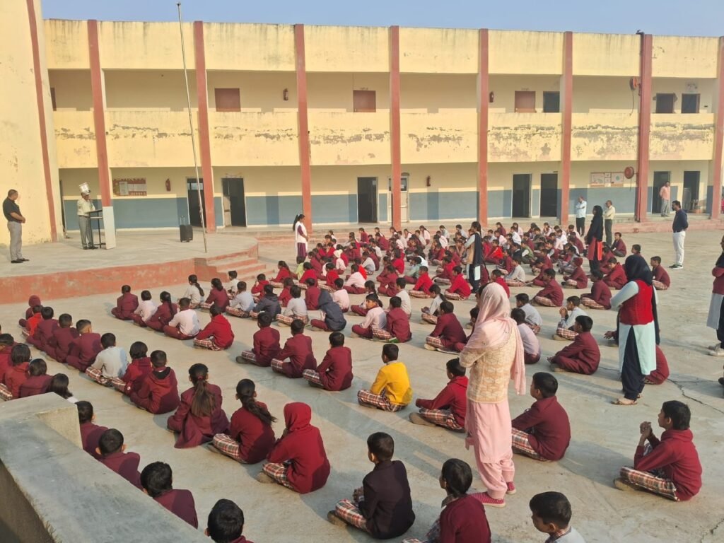 Students and teachers gathered in the courtyard for morning assembly.