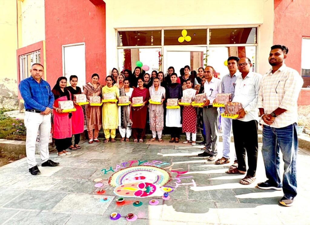 School staff together during a cultural celebration.